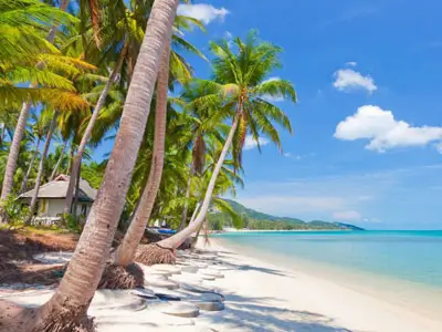 Relaxing day on Koh Samui, visiting the Big Buddha, colorful temples, refreshing waterfalls, and white sandy beaches